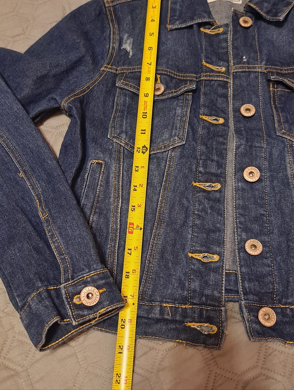 Classic Distressed Dark Blue Denim Jacket Size S - Picture 2 of 8
